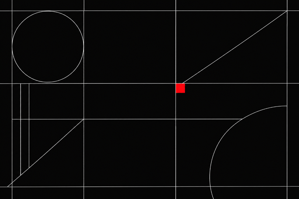 Geometric black, white and red brand-system grid layout
